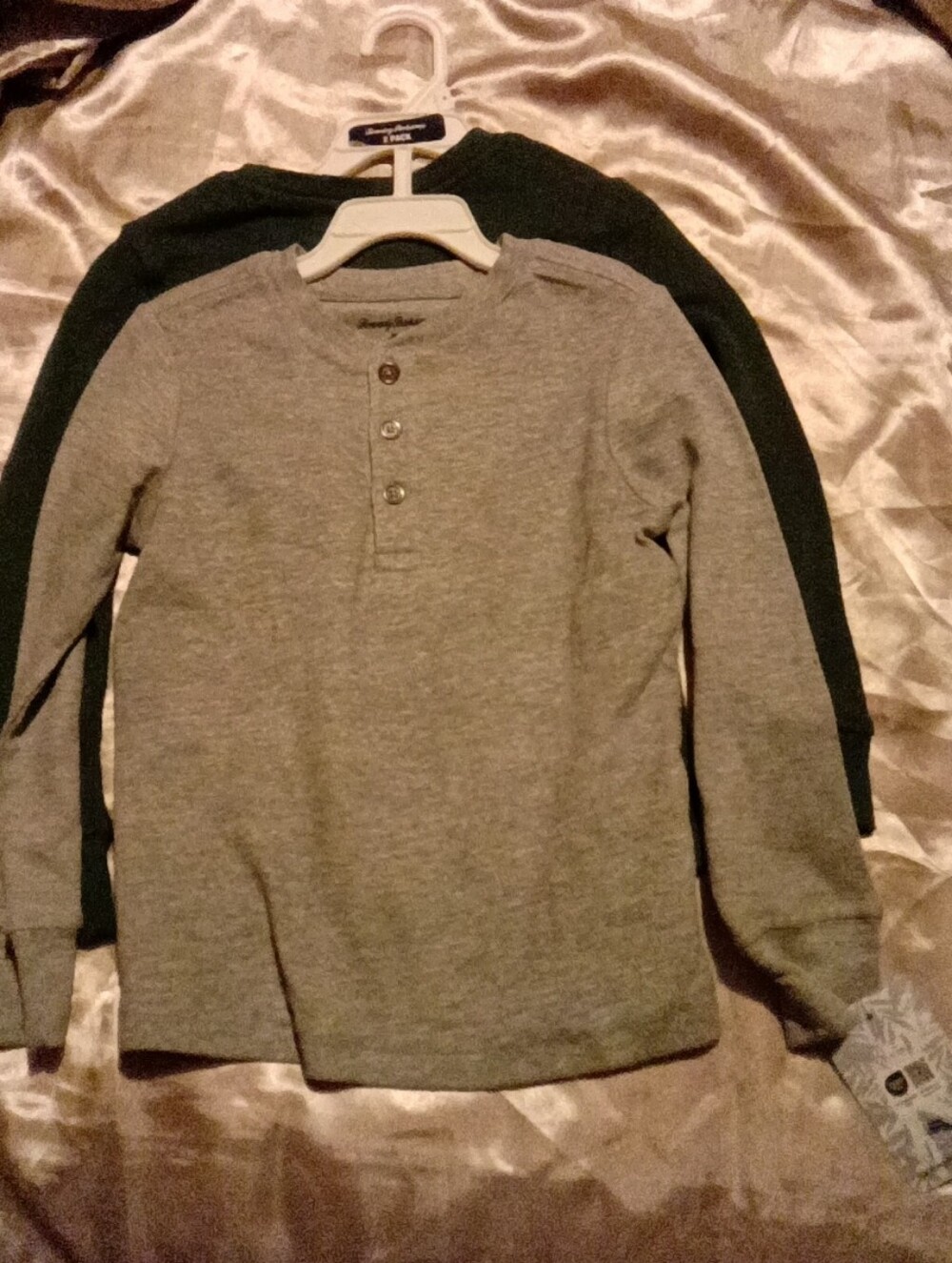 Tommy Bahama Kids Long Sleeve Henley in Gray & Dark Green